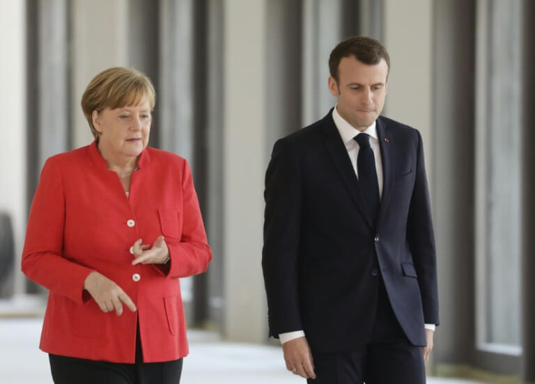 La chancelière allemande Angela Merkel et le président français Emmanuel Macron