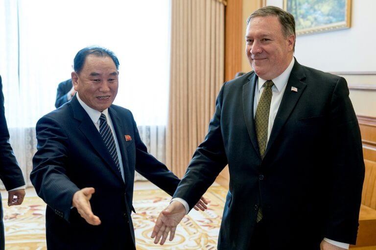 Le secrétaire d'Etat américain Mike Pompeo et Kim Yong Chol